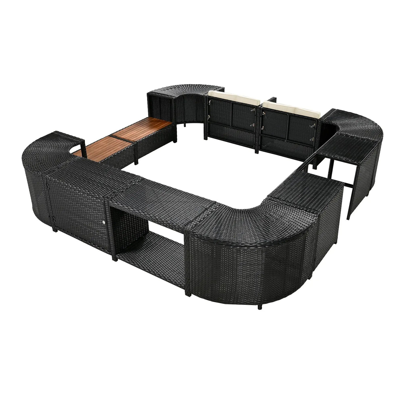 Spa Surround Spa Frame Quadrilateral Outdoor Rattan Sectional Sofa Set With Mini Sofa, Wooden Seats And Storage Spaces by HouseOfZazla