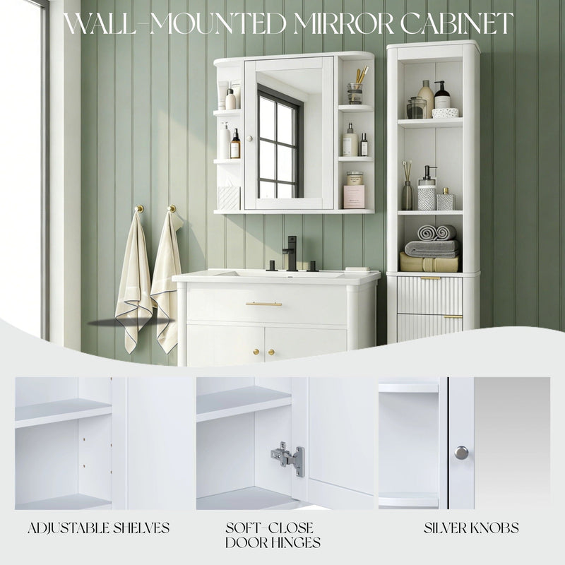 Bathroom Wall Storage Cabinet With Mirror And Adjustable Shelf, 6 Open Shelves by HouseOfZazla