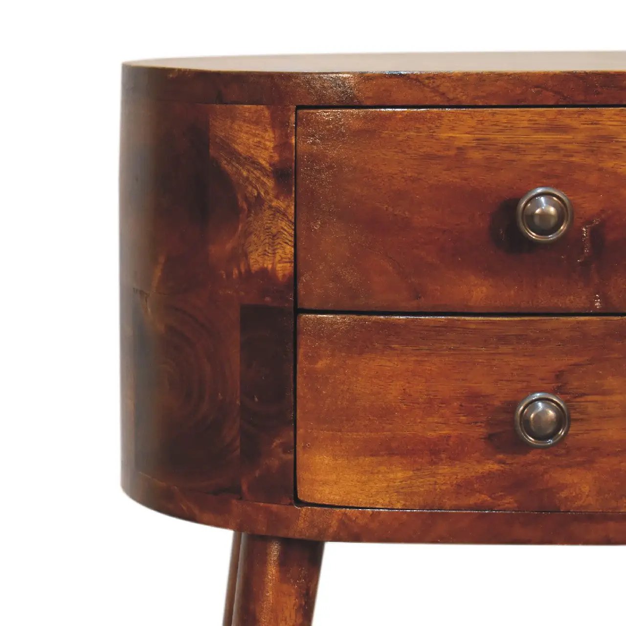 Solid Wood Mini Chestnut Rounded Nightstand, 2-Drawers, Nordic Legs by HouseOfZazla
