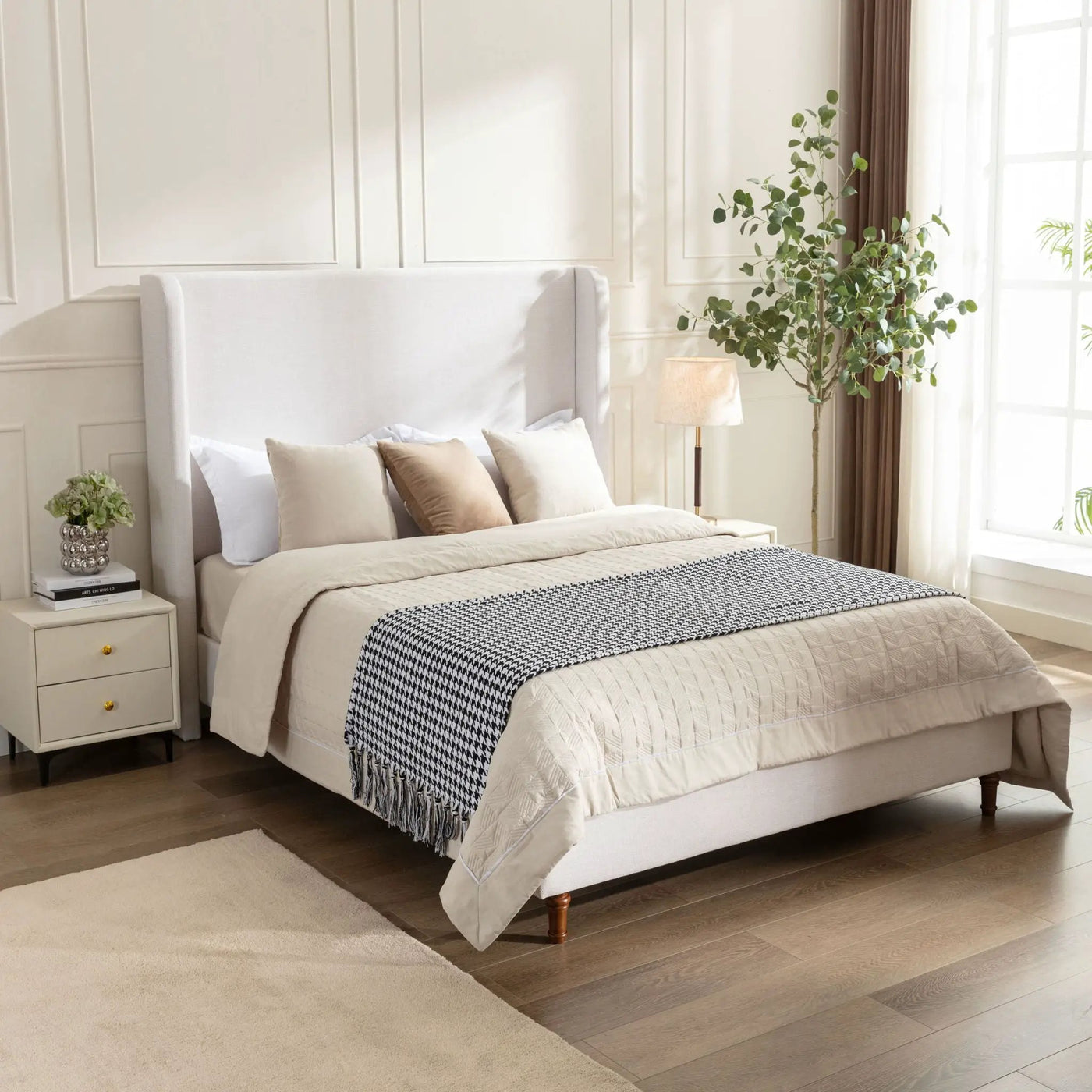 Harper - Tall Headboard Upholstered Bed / High Headboard / Elegant Simplicity / No Box Spring Needed by HouseOfZazla