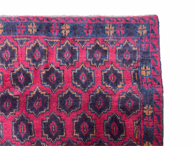 2' 10" X 4'7" Vintage Handmade Tribal Wool Rug Balouchi Rug Afghan Rug Red Blue by Jewel Rugs
