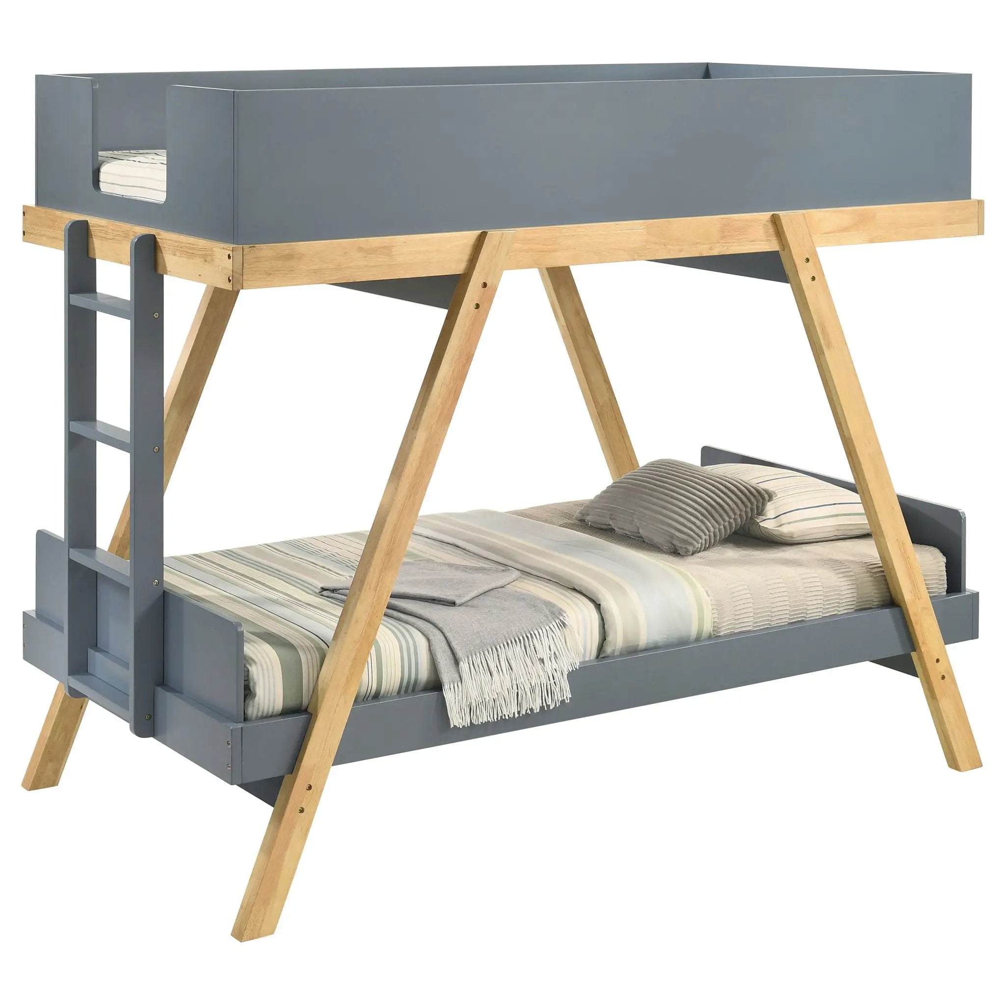 Frankie Twin Over Twin Bunk Bed with 7-inch Mattresses Blue by Unique Piece Furniture