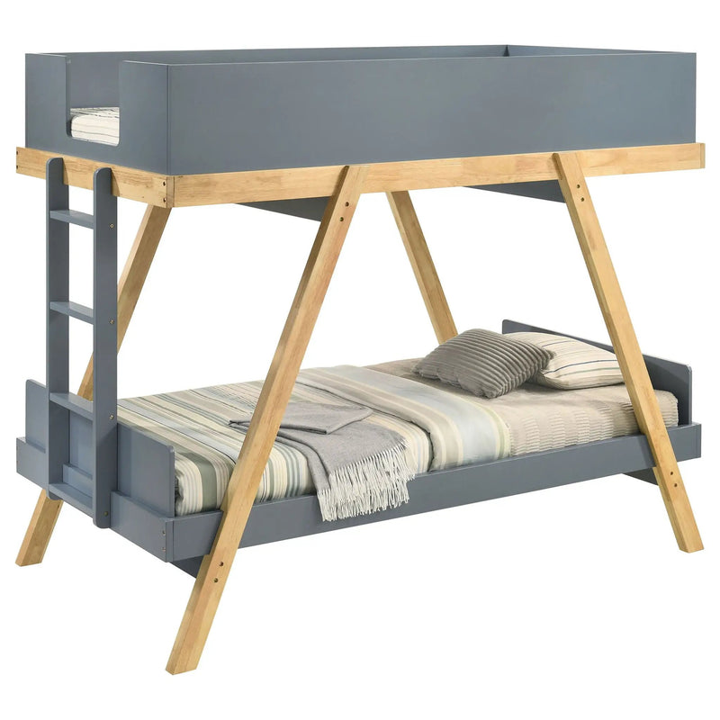 Frankie Twin Over Twin Bunk Bed with 7-inch Mattresses Blue by Unique Piece Furniture