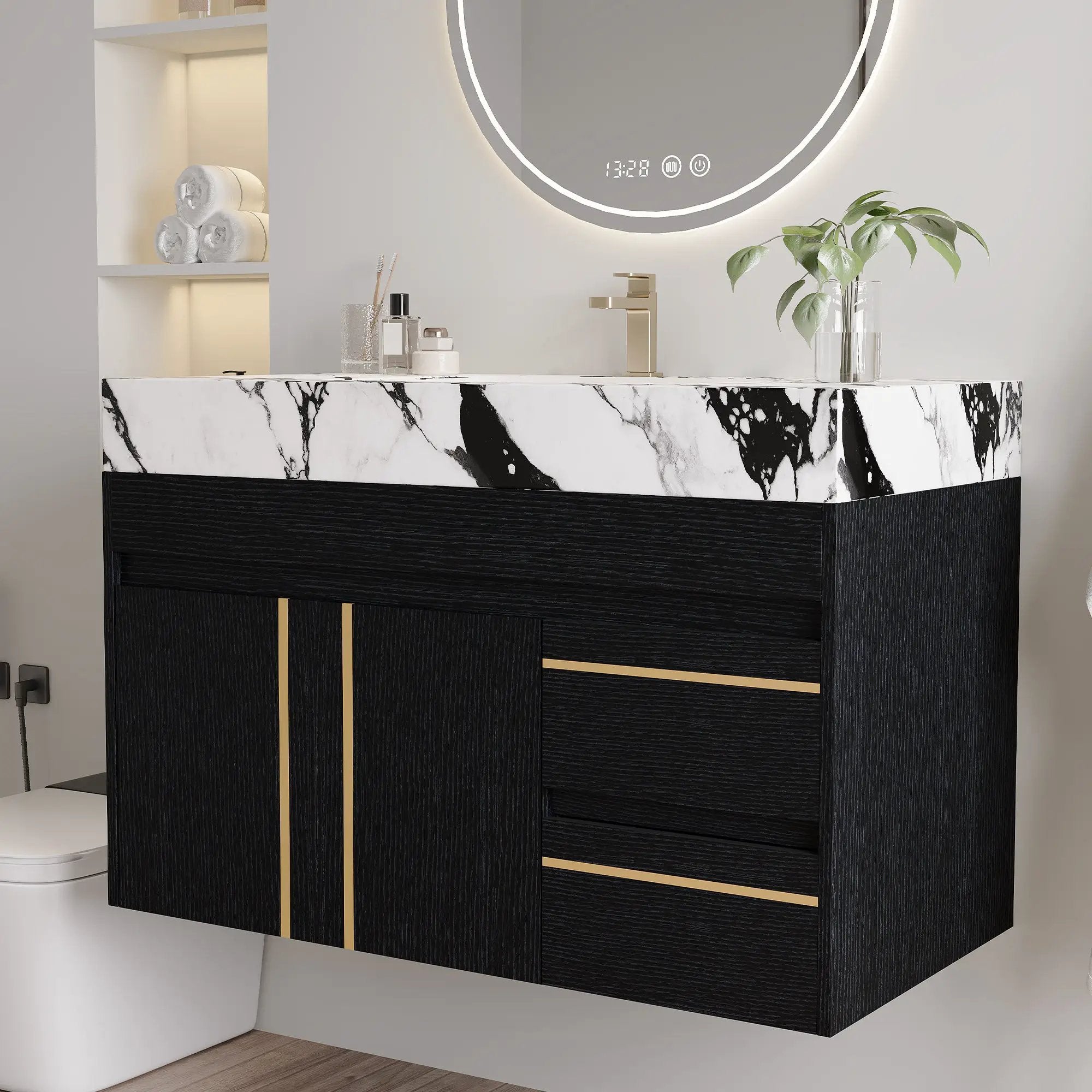 36" Floating Bathroom Vanity with Ceramic Sink and Faux Marble Top by HouseOfZazla