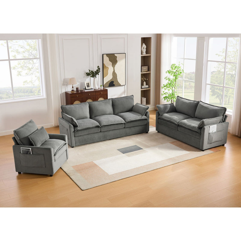 Modern Sofa Set With Double Layer Cushion And Side Storage Pockets by HouseOfZazla