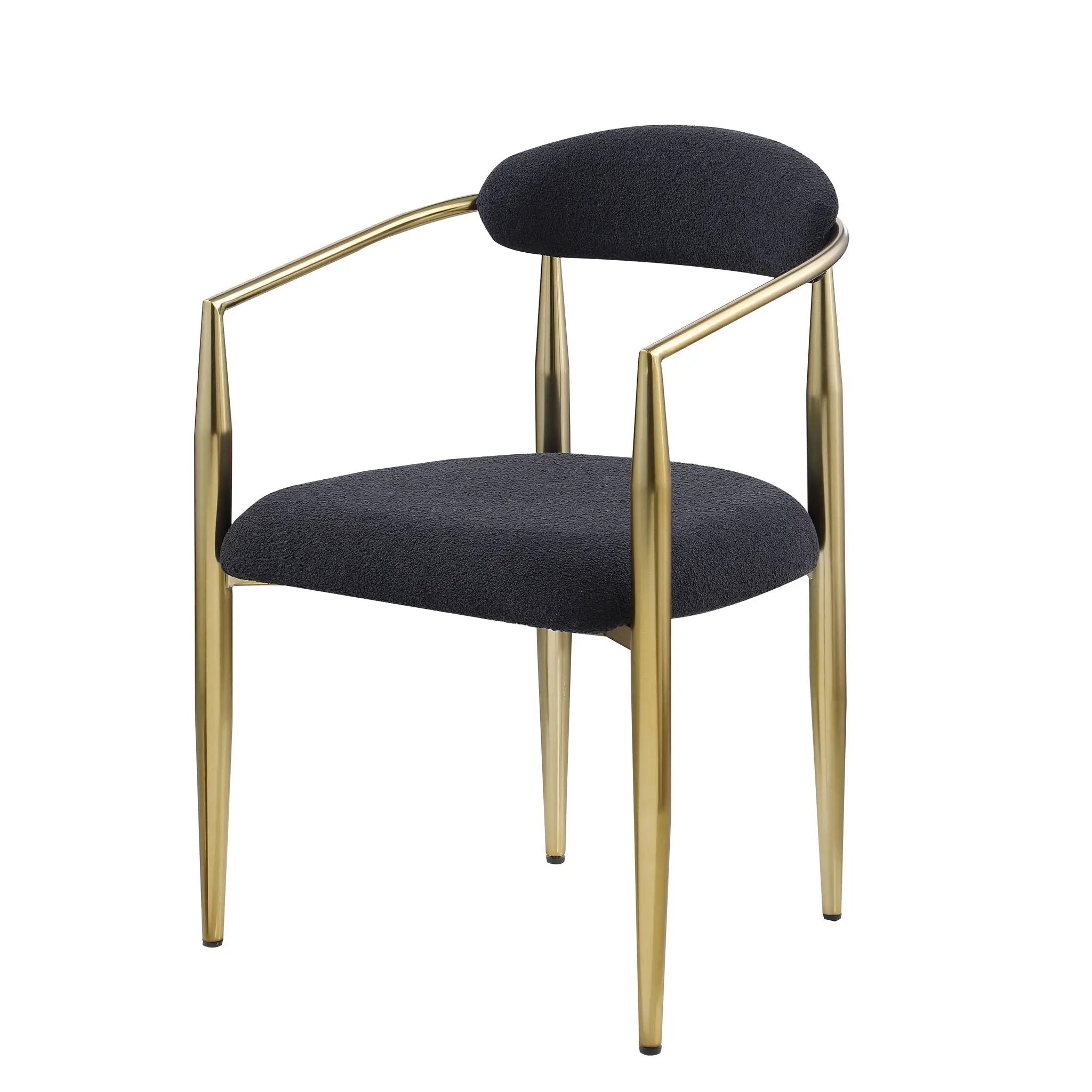 Dining Chairs (Set of 2), Mid-Century Modern Dining Chairs, Kitchen Dining Room Chairs, Round Boucle Backrest Sherpa Dining Chair With Metal Legs by HouseOfZazla
