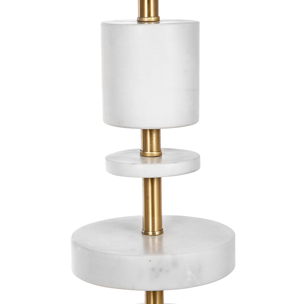 White Marble Table Lamp with Brass Frame and Drum Shade - White, photo 4 of 10