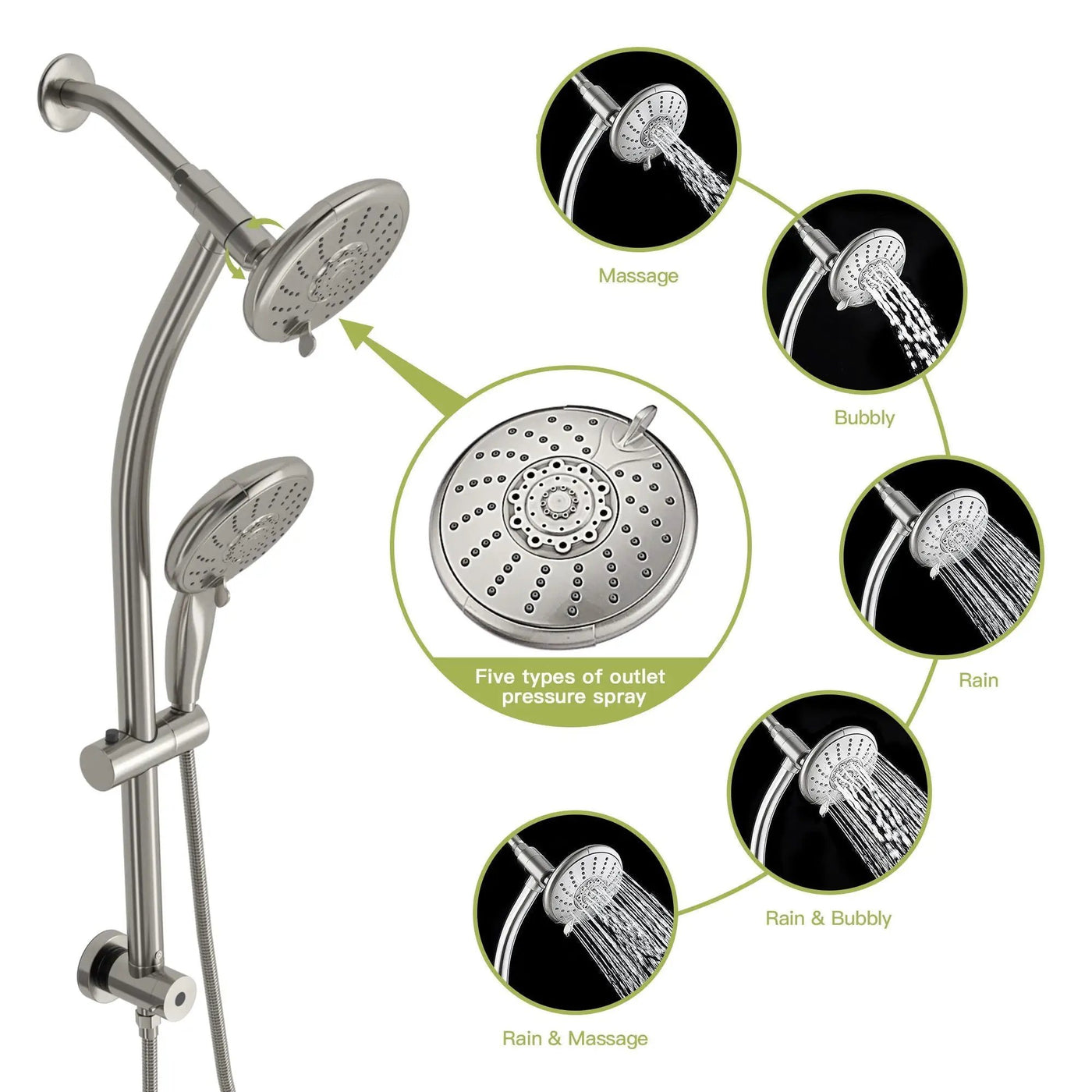 Dual Shower Head With Adjustable Slide Bar And Multi Function Settings by HouseOfZazla