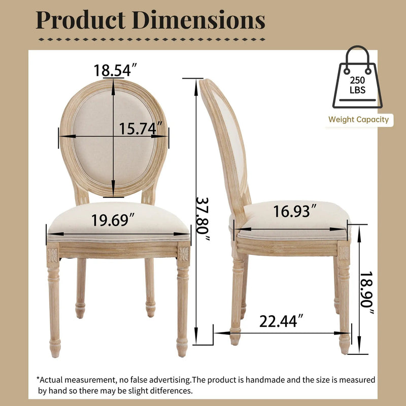 French Country Dining Chairs Set of 2 with Upholstered Round Back by HouseOfZazla