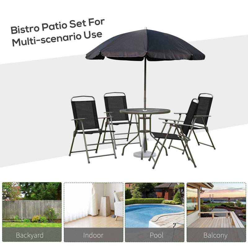 Patio Dining Set with Folding Chairs and Umbrella - Black, photo 8 of 9
