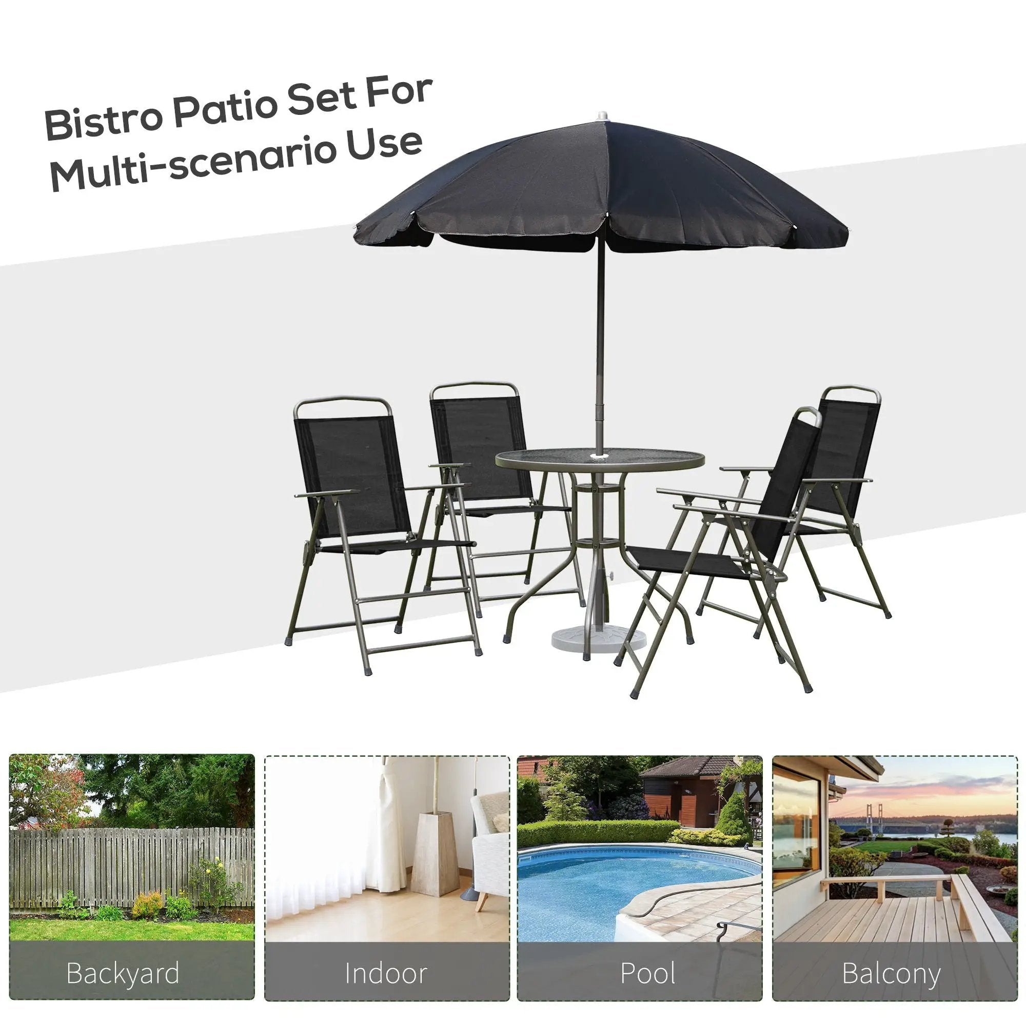 Outsunny - Patio Dining Set With Table Umbrella, Folding Chairs And Dining Table, Outdoor Patio Furniture Set by Unique Piece Furniture