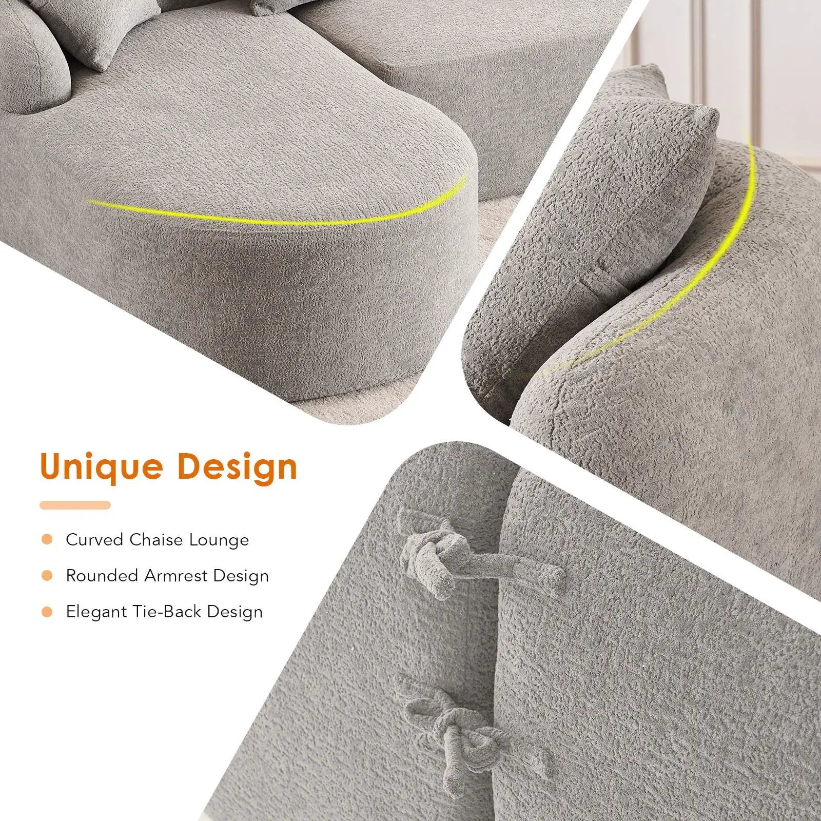 Combined Sofa With 4 Pillows by Unique Piece Furniture