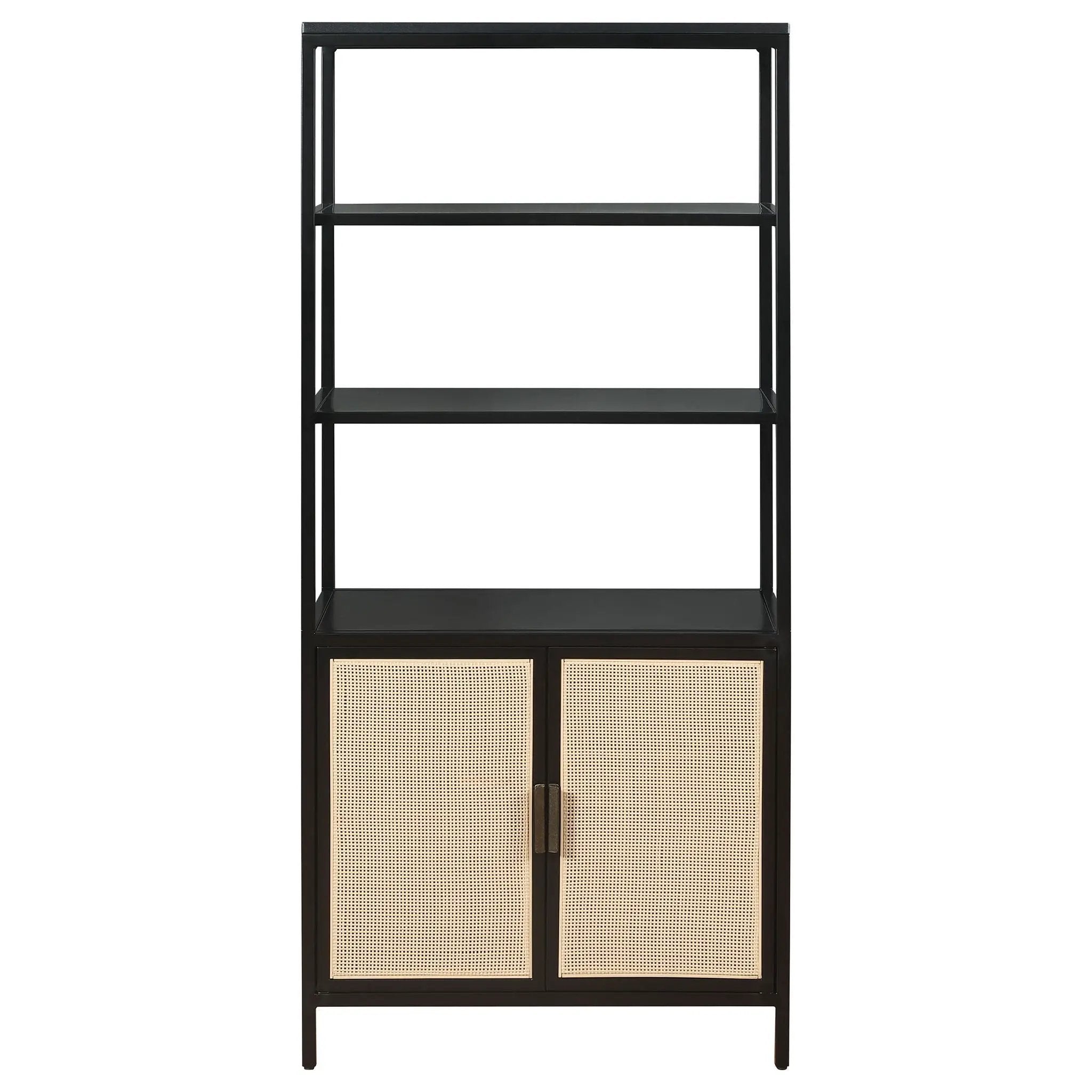 Amherst 3-shelf Radio Weave Cane Metal Accent Cabinet Black by Unique Piece Furniture