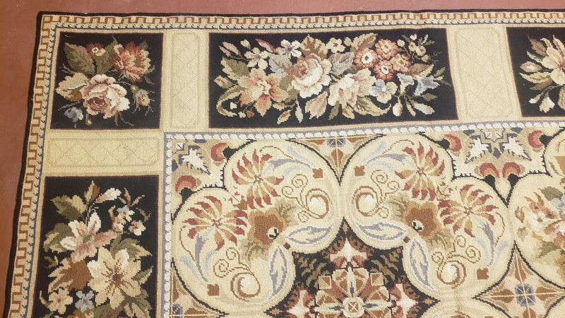 Needlepoint Rug 8x10ft Allover European Design Flowers 100% Wool Hand Knotted Aubusson Area Rug Brand New Flatweave Needle Point Carpet Chic by Jewel Rugs