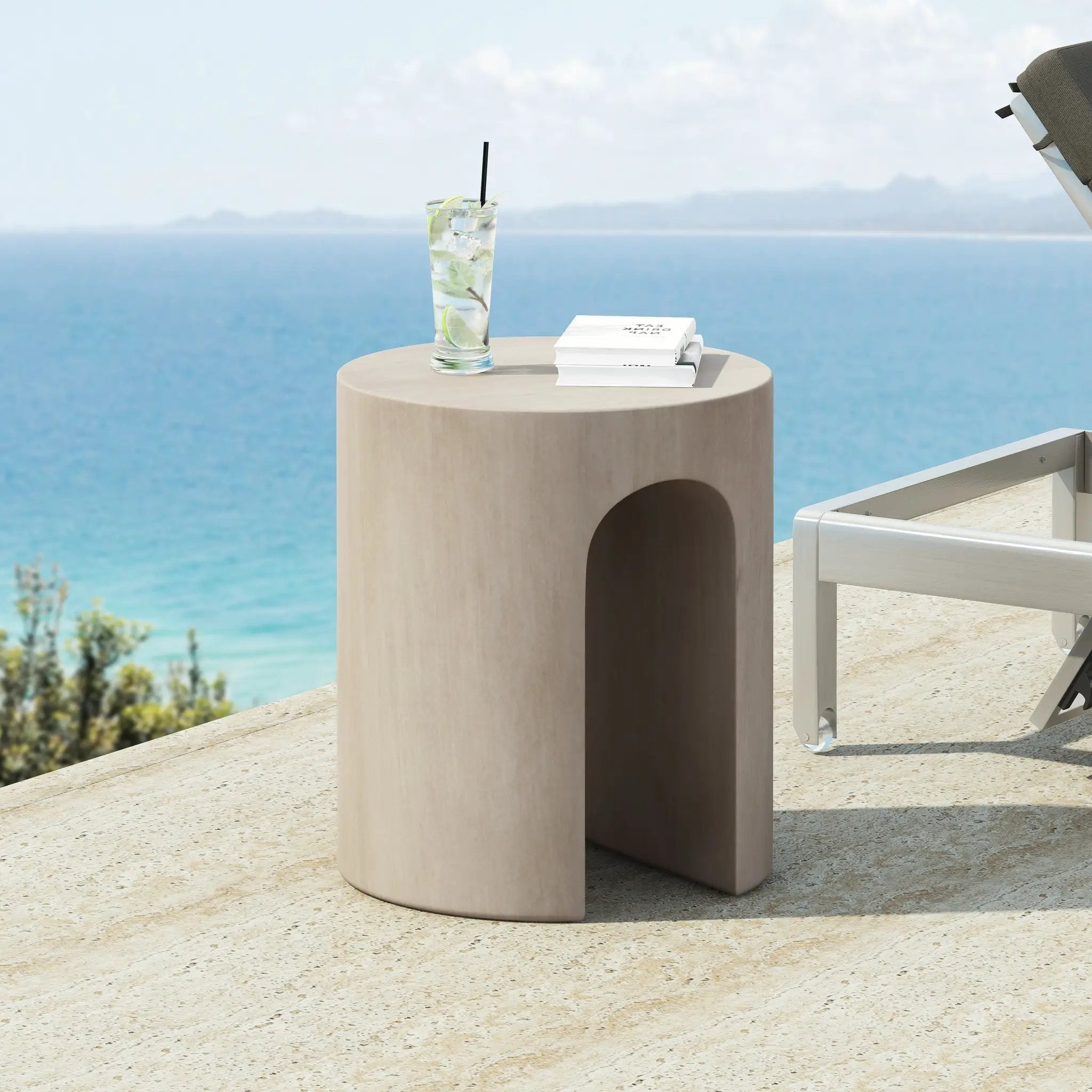 Outdoor MGO Round U-Shape Side Table Light Grey by HouseOfZazla