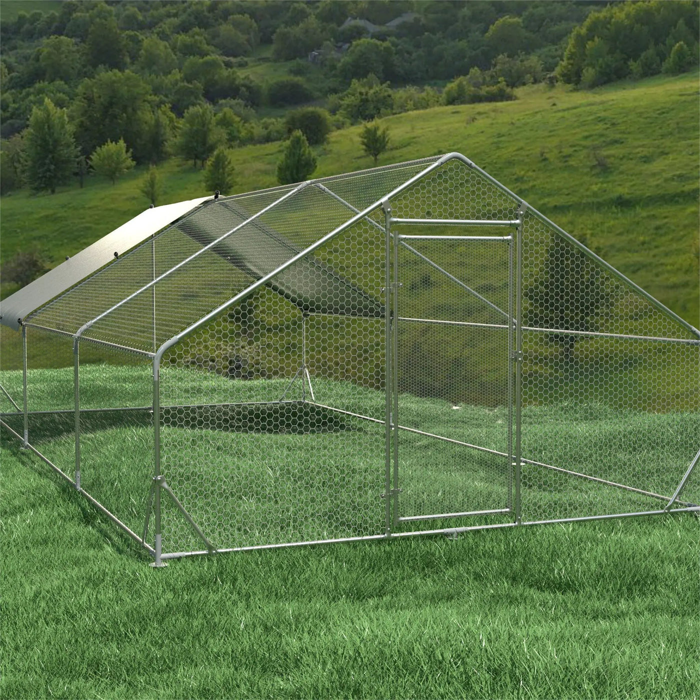 Large Metal Chicken Coop, Walk In Poultry Cage Hen Run House Rabbits Habitat Cage Spire Shaped Coop With Waterproof And Anti Ultraviolet Cover by HouseOfZazla