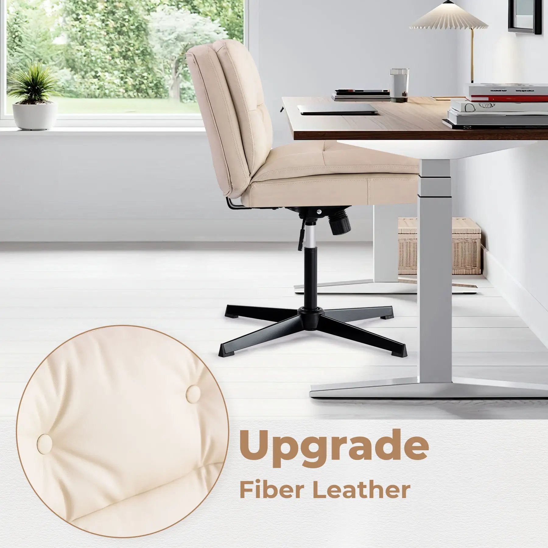 Large Size Armless Home Office Desk Chair Vanity Chair No Wheels - Beige by Unique Piece Furniture