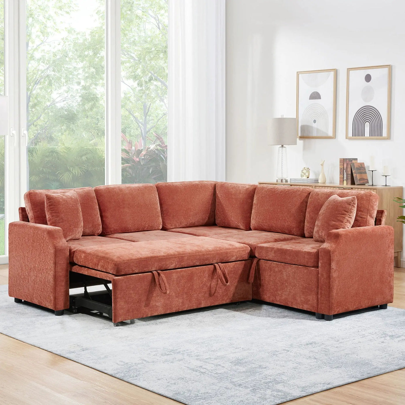 Modern L Shaped Sectional Sofa Bed With Hidden Storage Upholstery by Unique Piece Furniture