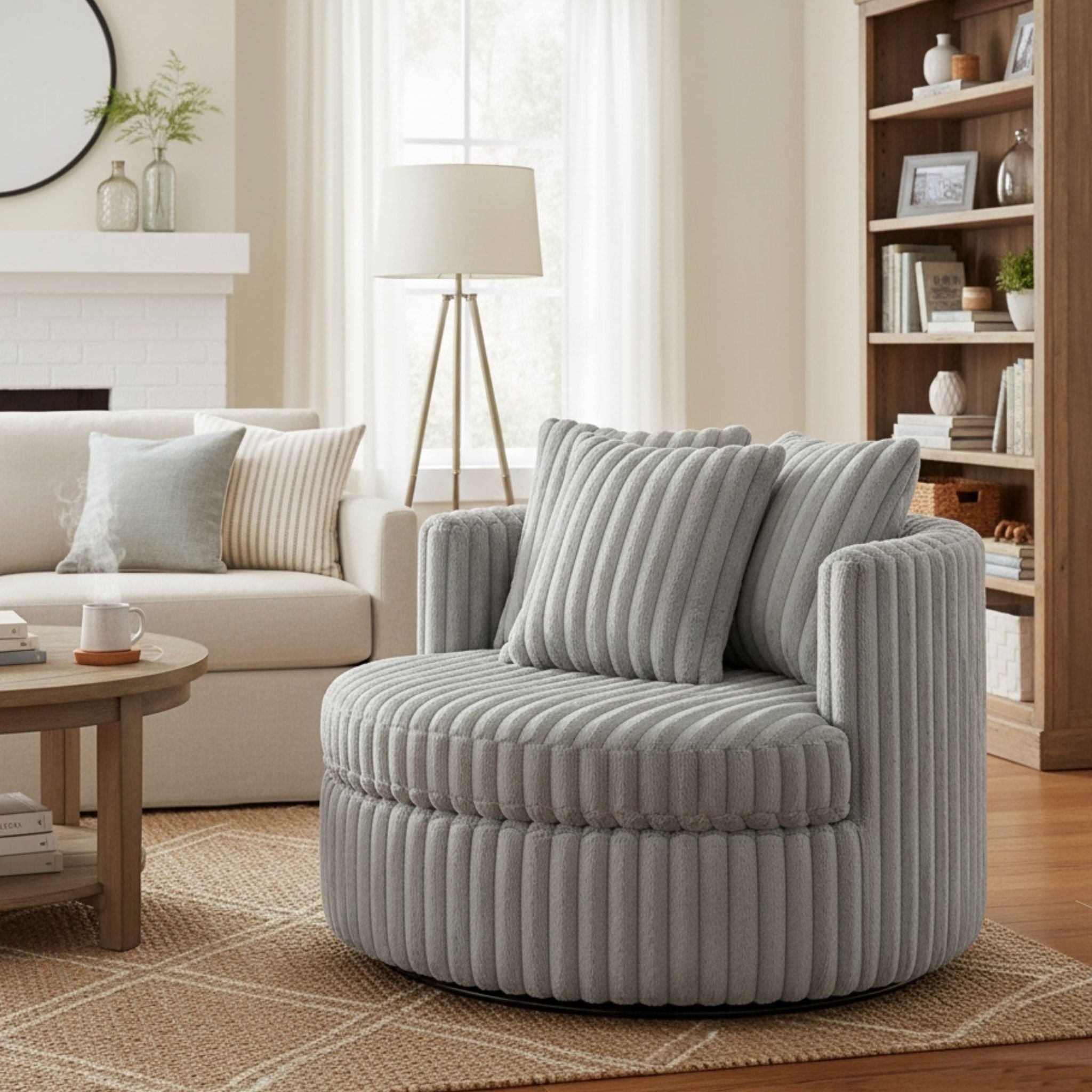 Mindy - Oversized Swivel Barrel Chair - Gray by HouseOfZazla