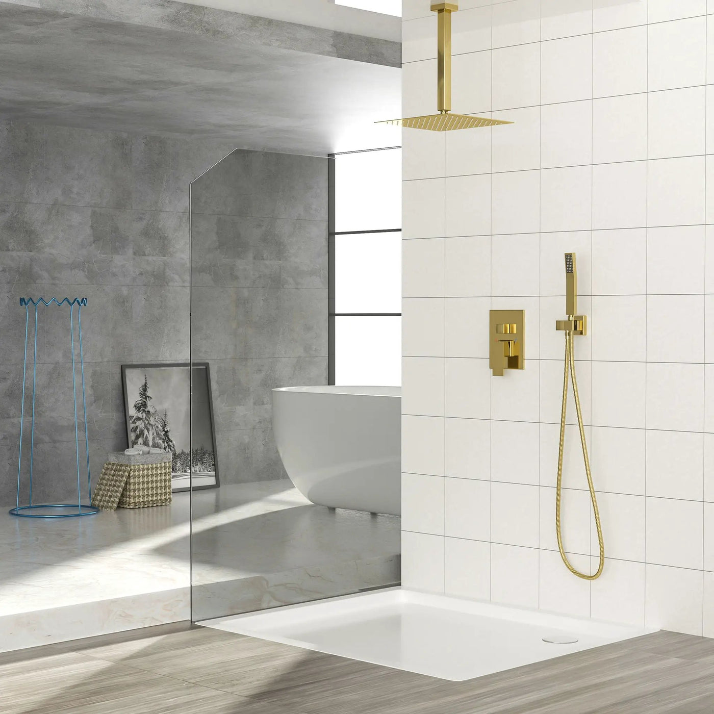 Dual Shower Head System With Ceiling Mount And Rough In Valve by HouseOfZazla