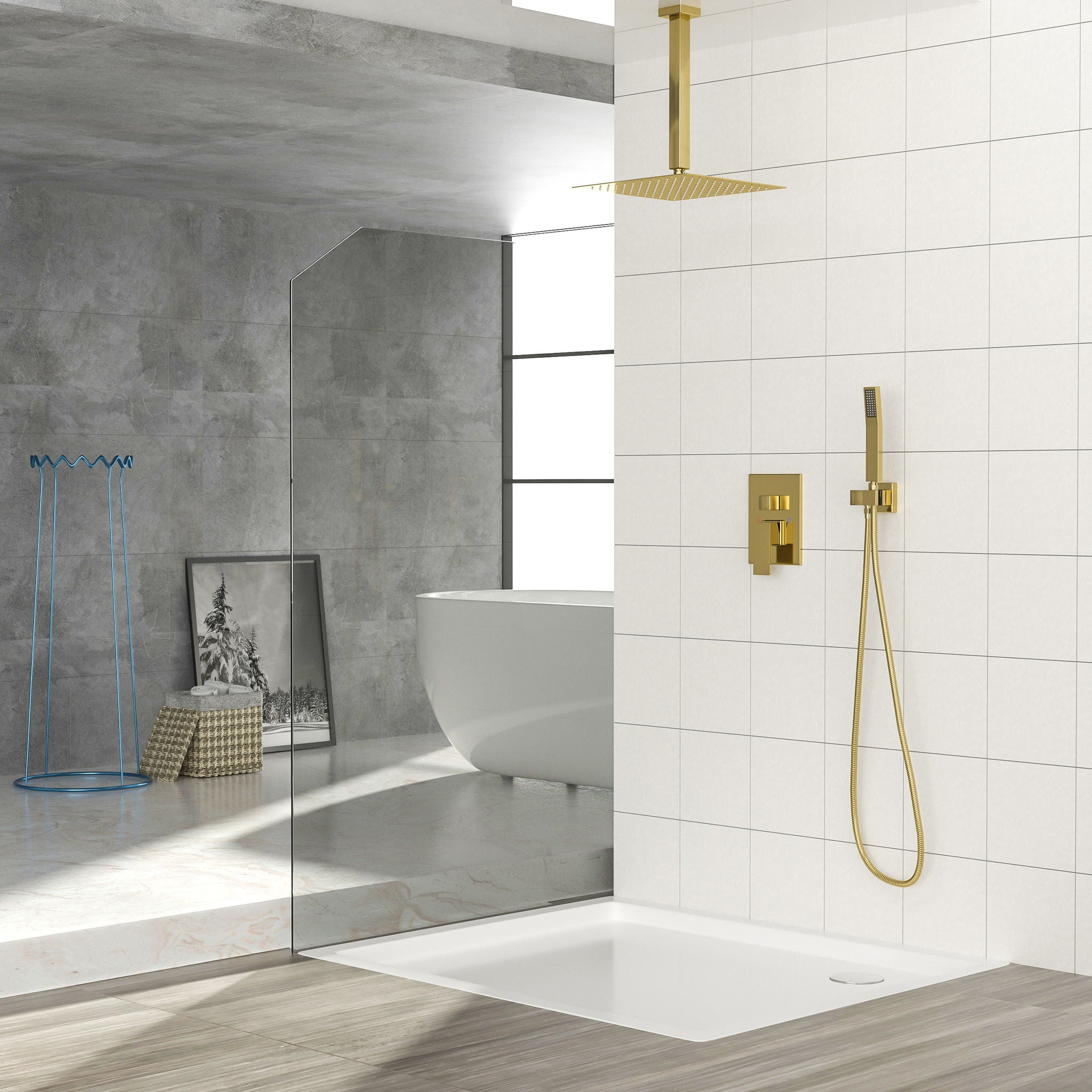 Dual Shower Head System With Ceiling Mount And Rough In Valve by HouseOfZazla