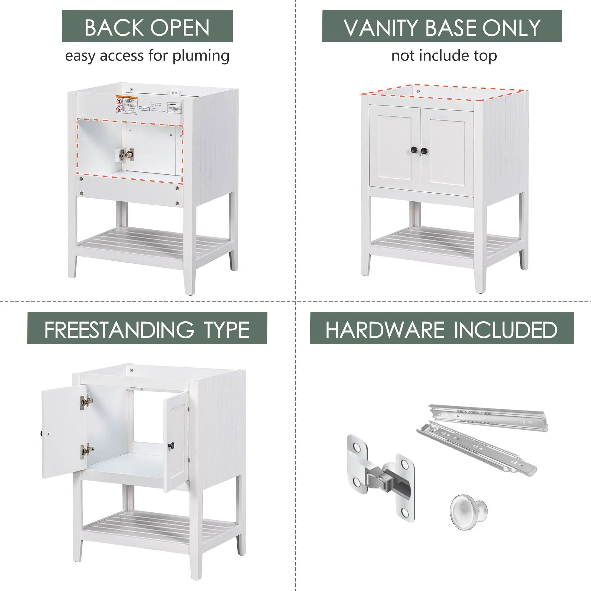 Bathroom Vanity Base Only, Soild Wood Frame, Bathroom Storage Cabinet With Doors And Open Shelf by HouseOfZazla