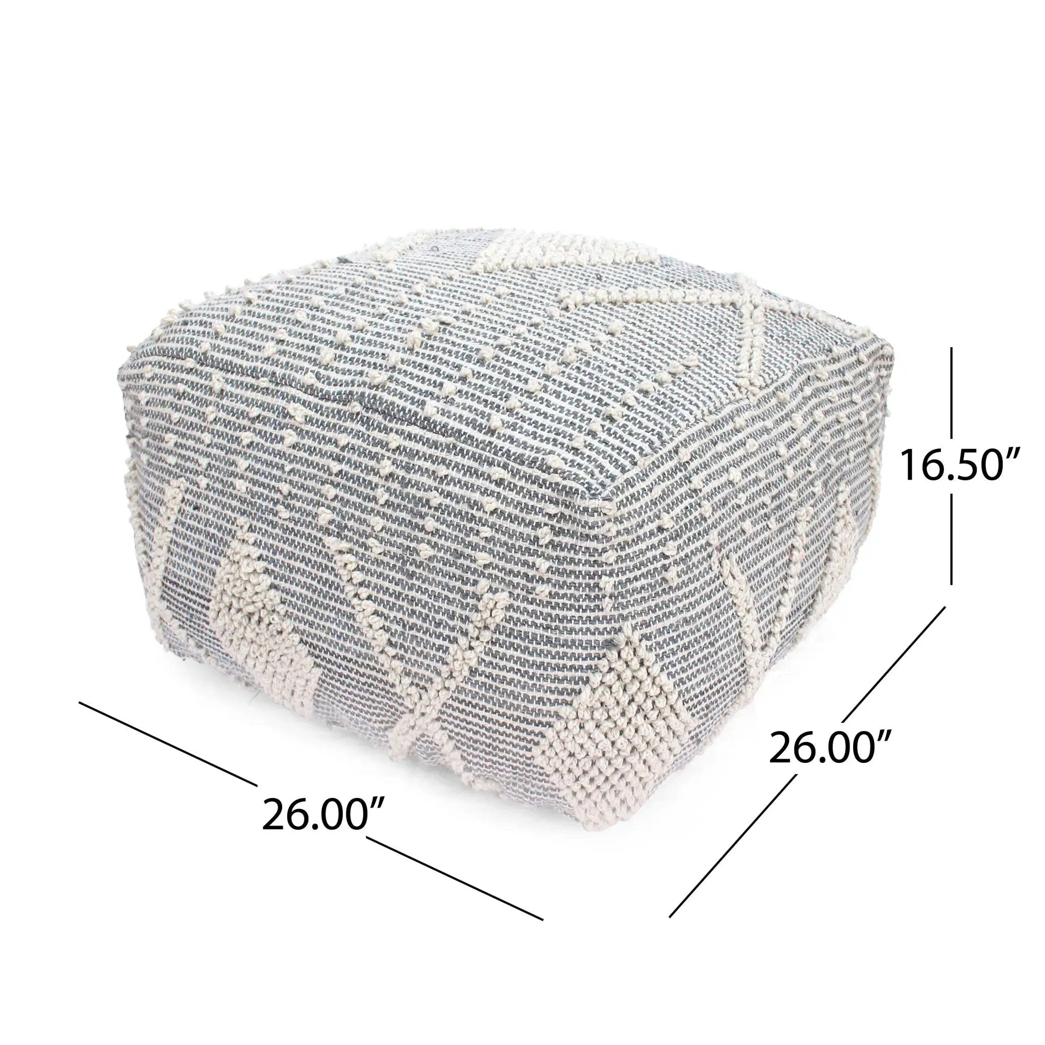 Diamond - Handcrafted Faux Yarn Pouf - Ivory / Gray by HouseOfZazla