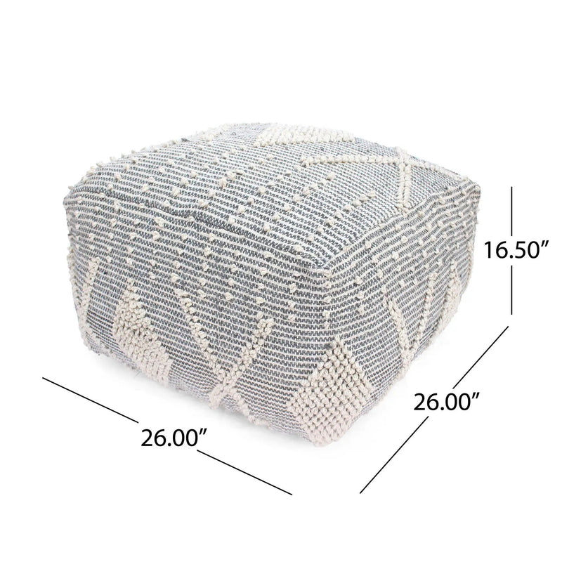 Diamond - Handcrafted Faux Yarn Pouf - Ivory / Gray by HouseOfZazla