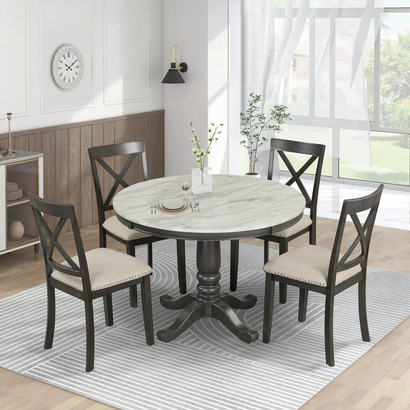5 Pieces Dining Table And Chairs Set For 4 Persons, Kitchen Room Solid Wood Table With 4 Chairs by Unique Piece Furniture