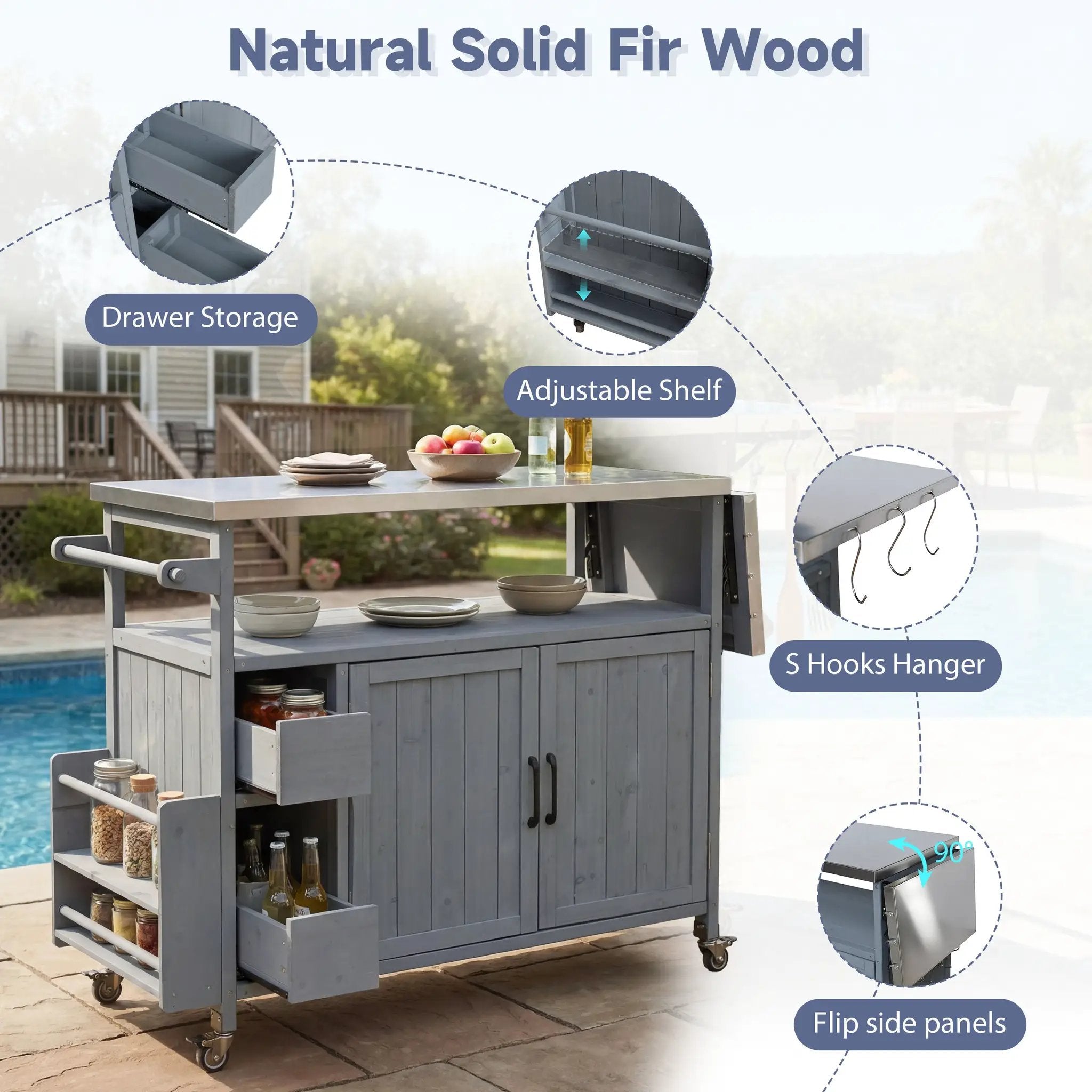 54.33" Farmhouse Rolling Outdoor Kitchen Cart by HouseOfZazla