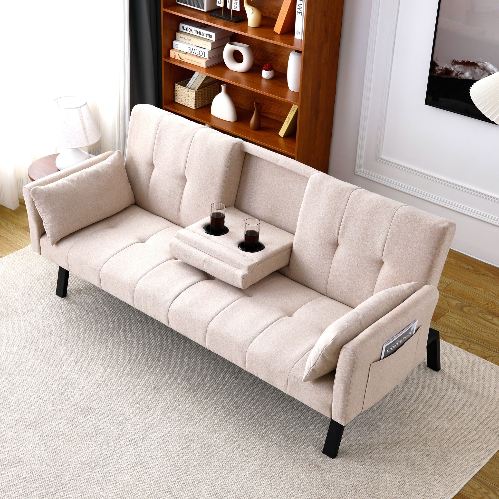 Sofa Bed With Foldable Design And Cup Holder by HouseOfZazla