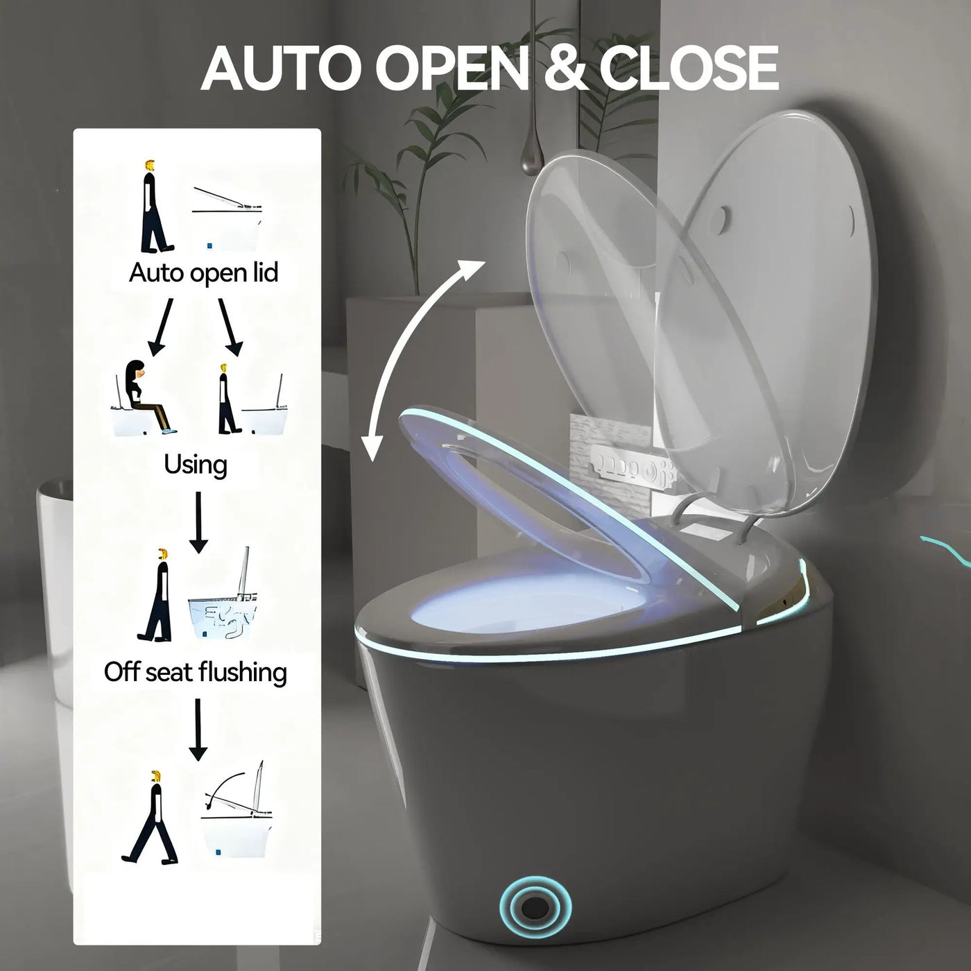 Unique Smart Toile With Built In Bidet, Auto Open / Close Seat, Foot Sensor, LED Display, Night Light, Warm Water & Dryer Ceramic by HouseOfZazla
