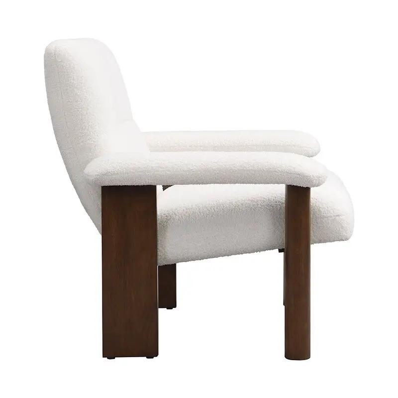 Modern Accent Chair With Ottoman, Mid Century Lounge Chair With Footrest, Comfy Fabric Armchair Upholstered Set With Solid Wood Frame For Living Room - White by HouseOfZazla