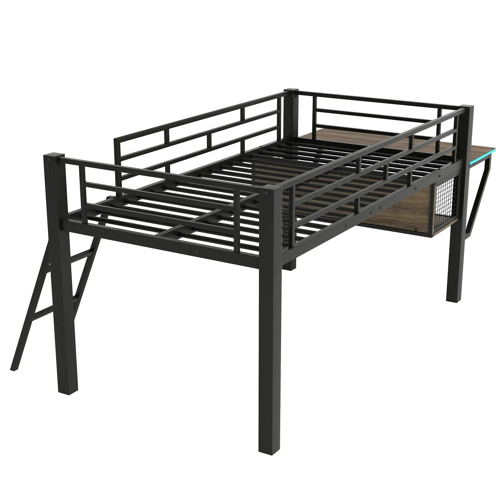 Gaming - Twin Loft Bed With Desk And LED - Black by HouseOfZazla