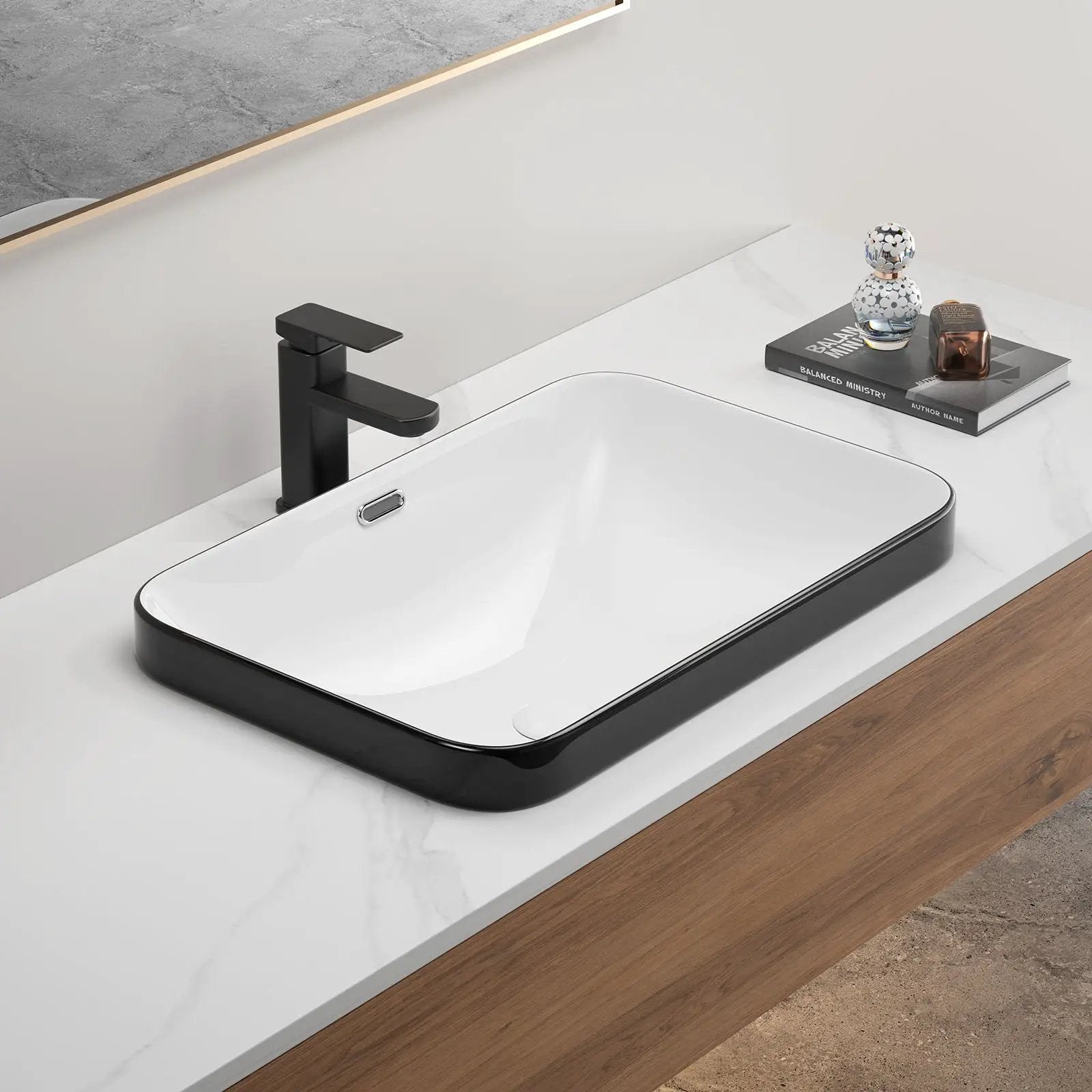 Undermount Bathroom Sink, Vessel Basin For Vanity Countertop - Black White by HouseOfZazla