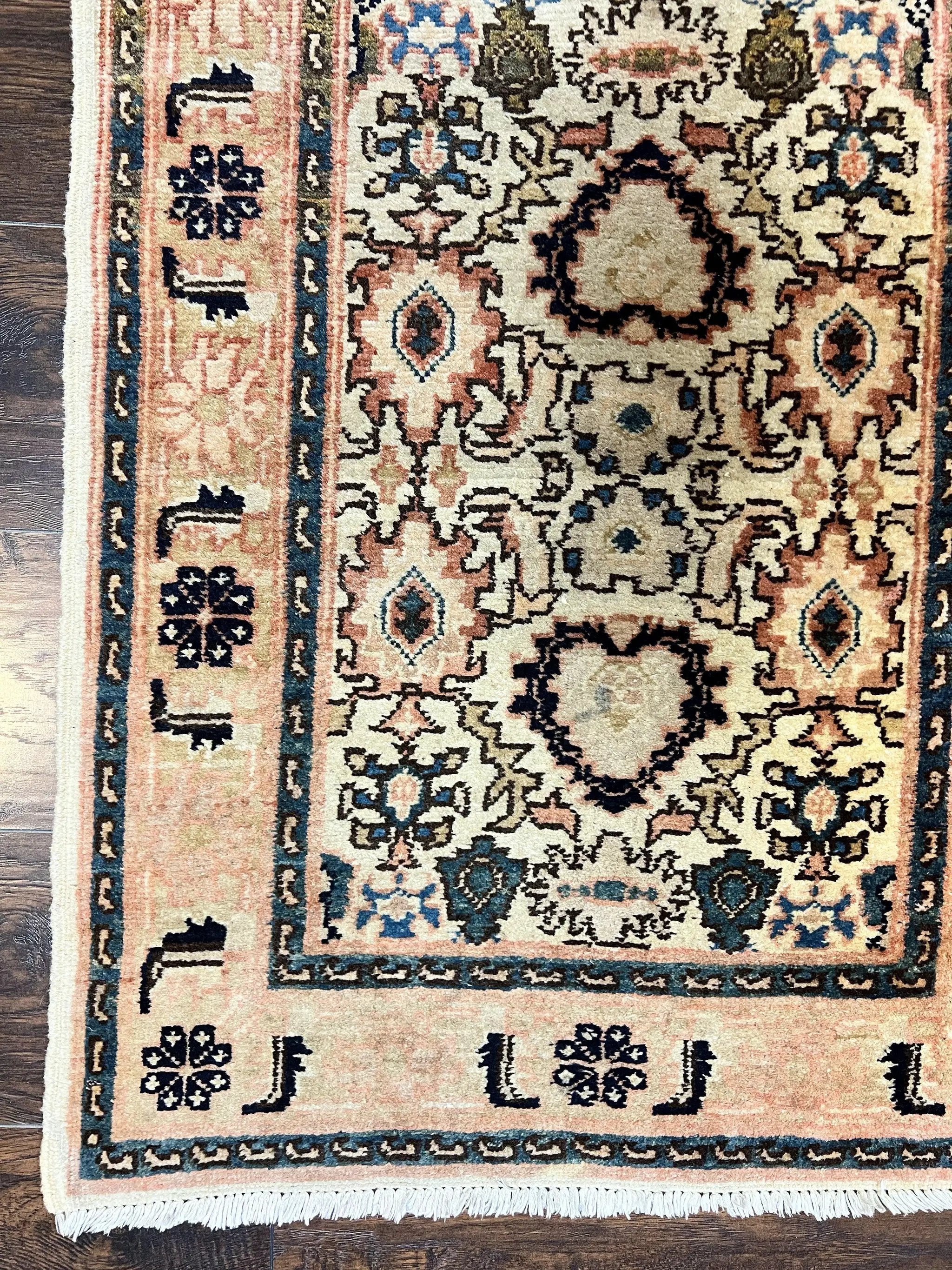 Romanian Runner Rug 2.6 x 12.9, Wool Handmade Hand Knotted Skinny Runner for Hallway, Floral Allover, Vintage Tan Runner by Jewel Rugs