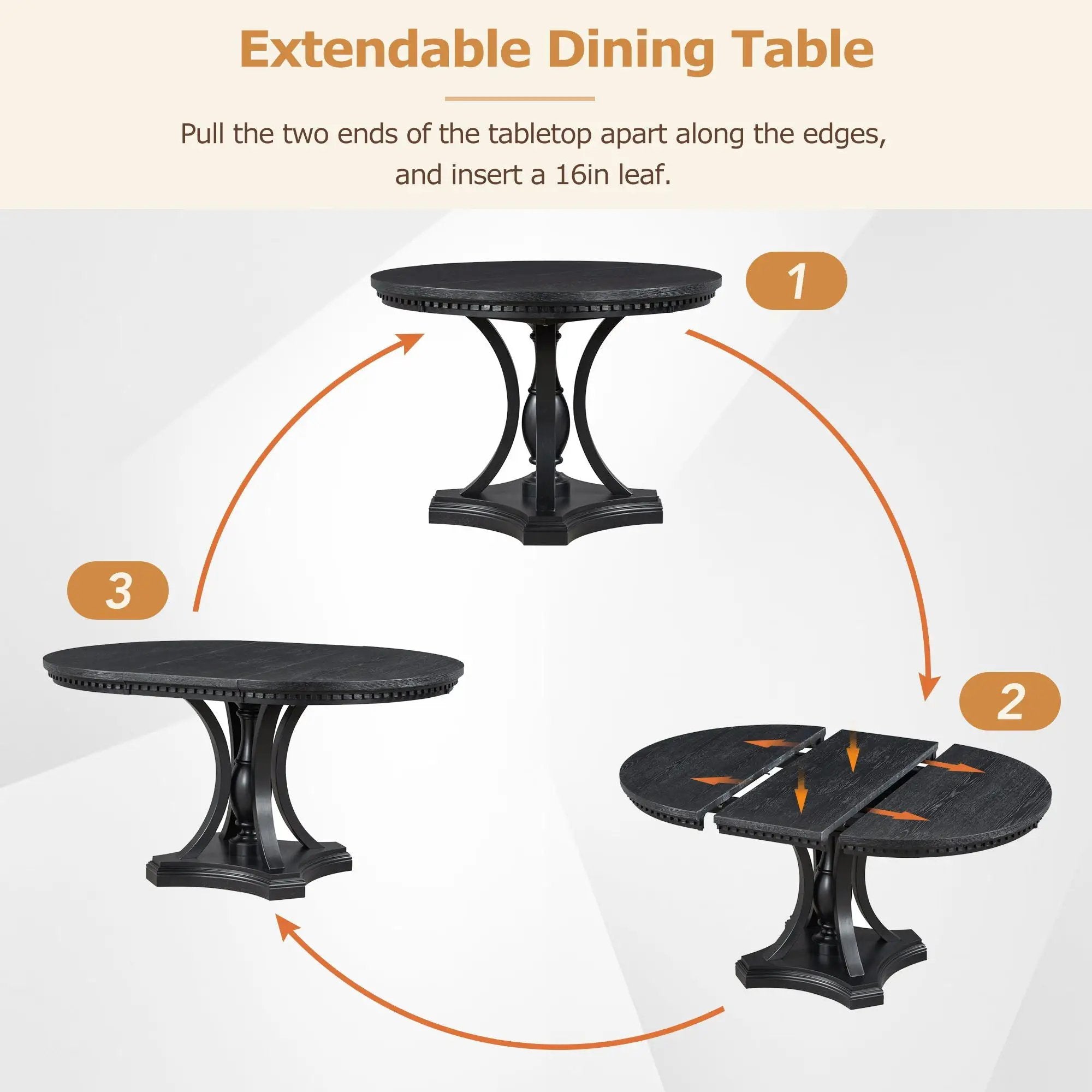 5 Piece Dining Set Extendable Round Table And 4 Chairs - Black / Oak by HouseOfZazla