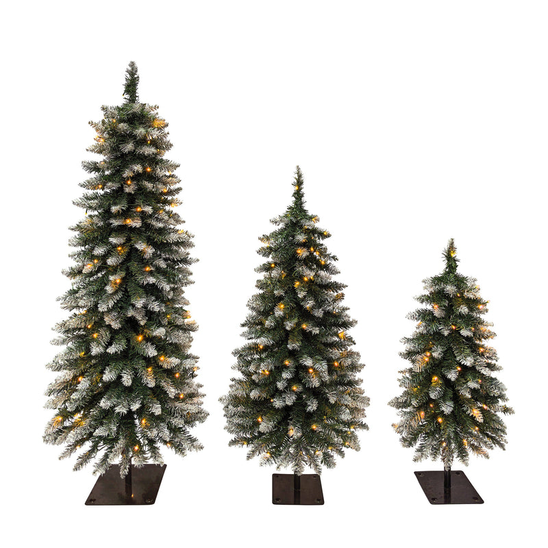 Pre-Lit Snow Flocked Pencil Christmas Tree Set - White (3-Pack), photo 9 of 10