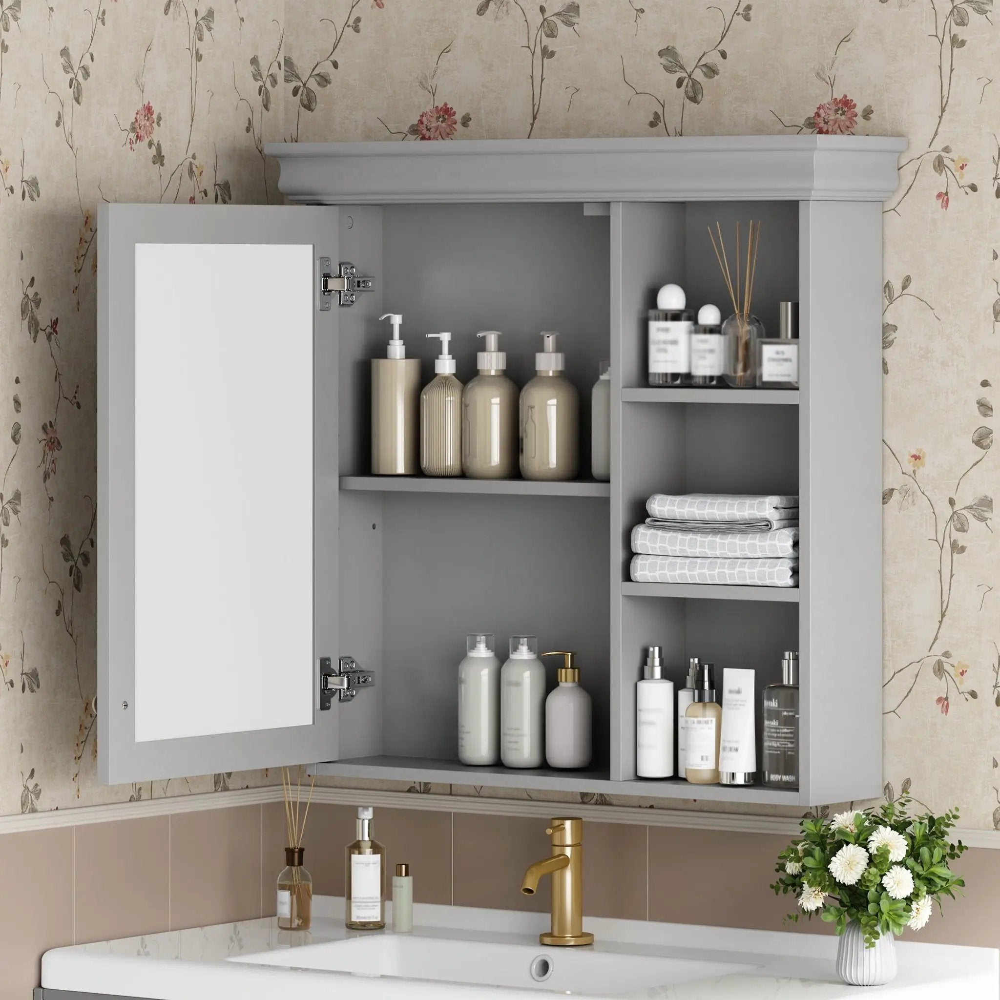 Wall Mounted Bathroom Medicine Cabinet with Mirror and Adjustable Storage by HouseOfZazla