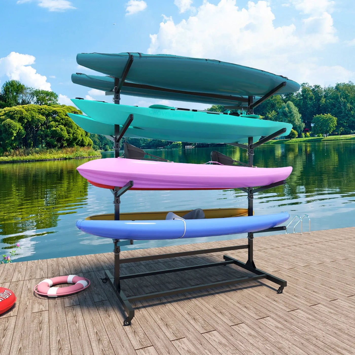 Freestanding Kayak Storage Rack With Lockable Wheels For Kayak, Canoe, Sup & Surfboard by HouseOfZazla