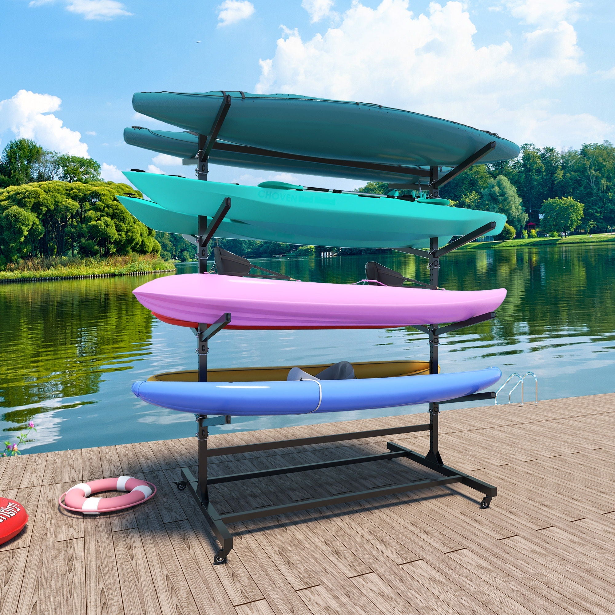 Freestanding Kayak Storage Rack With Lockable Wheels For Kayak, Canoe, Sup & Surfboard by HouseOfZazla