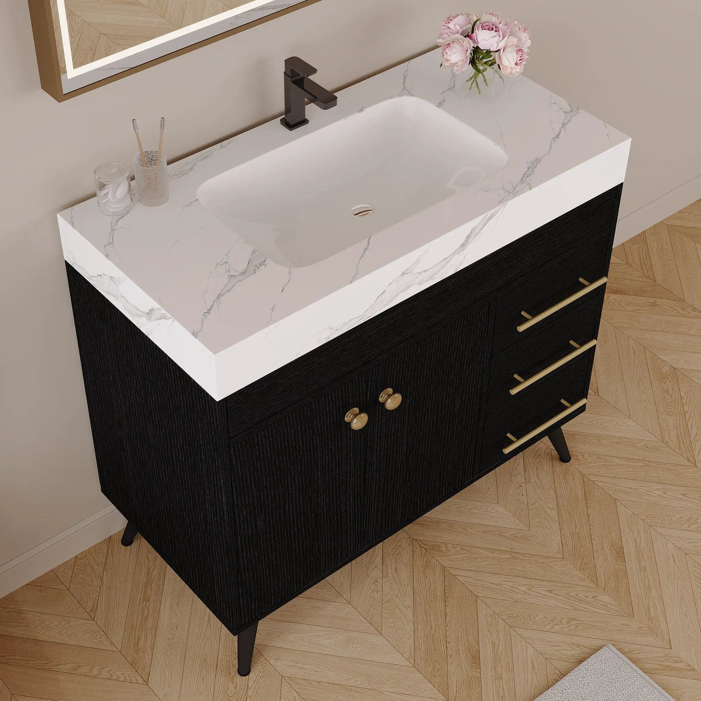 36" Freestanding Bathroom Vanity with Ceramic Sink and Faux Marble Top by HouseOfZazla