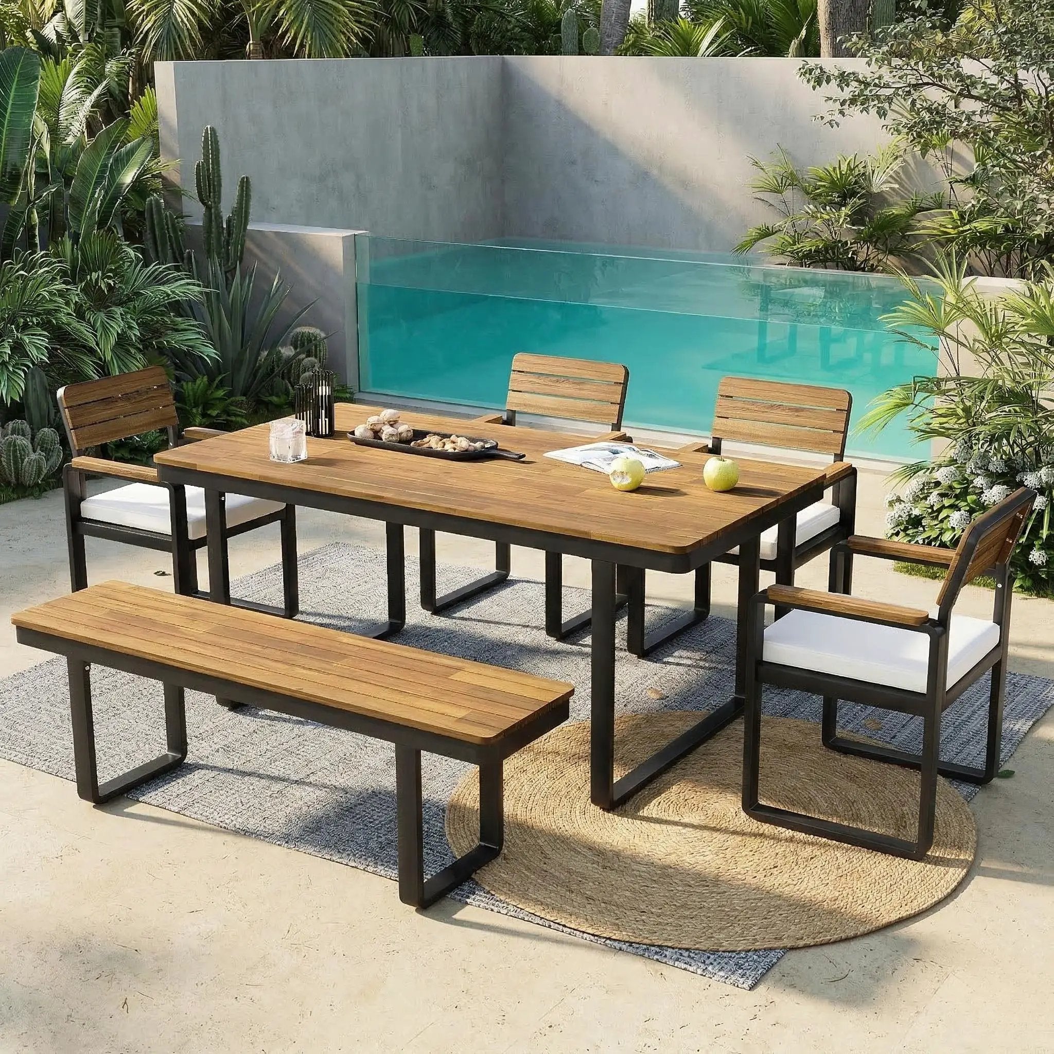 6-Piece Outdoor Dining Set with Acacia Wood by HouseOfZazla