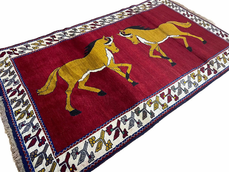 4 X 7 Handmade Hand-Knotted Quality Wool Rug Horses Zagros Red Mustard Gold New by Jewel Rugs