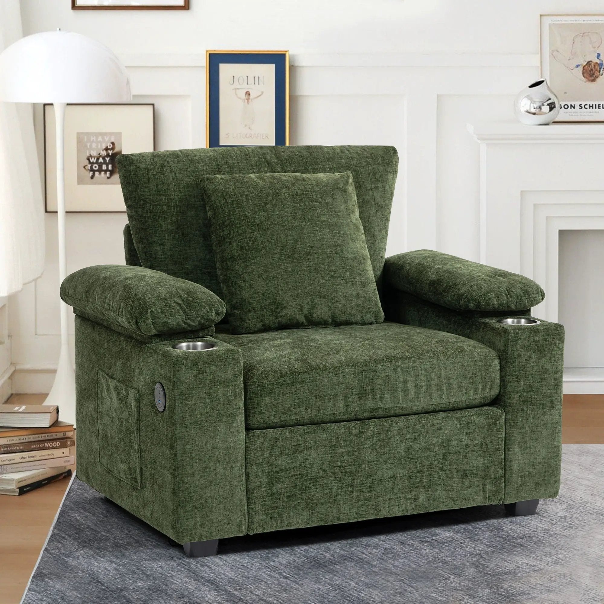 Fabric Sofa Bed With Cupholders And USB Charging Ports Chair For Living Room by Unique Piece Furniture
