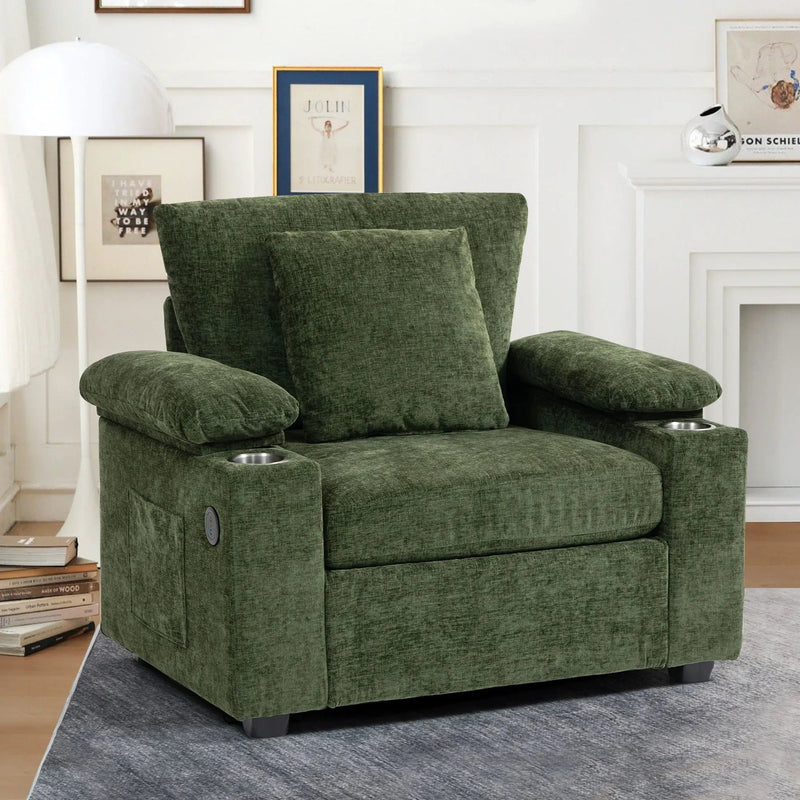 Fabric Sofa Bed With Cupholders And USB Charging Ports Chair For Living Room by Unique Piece Furniture