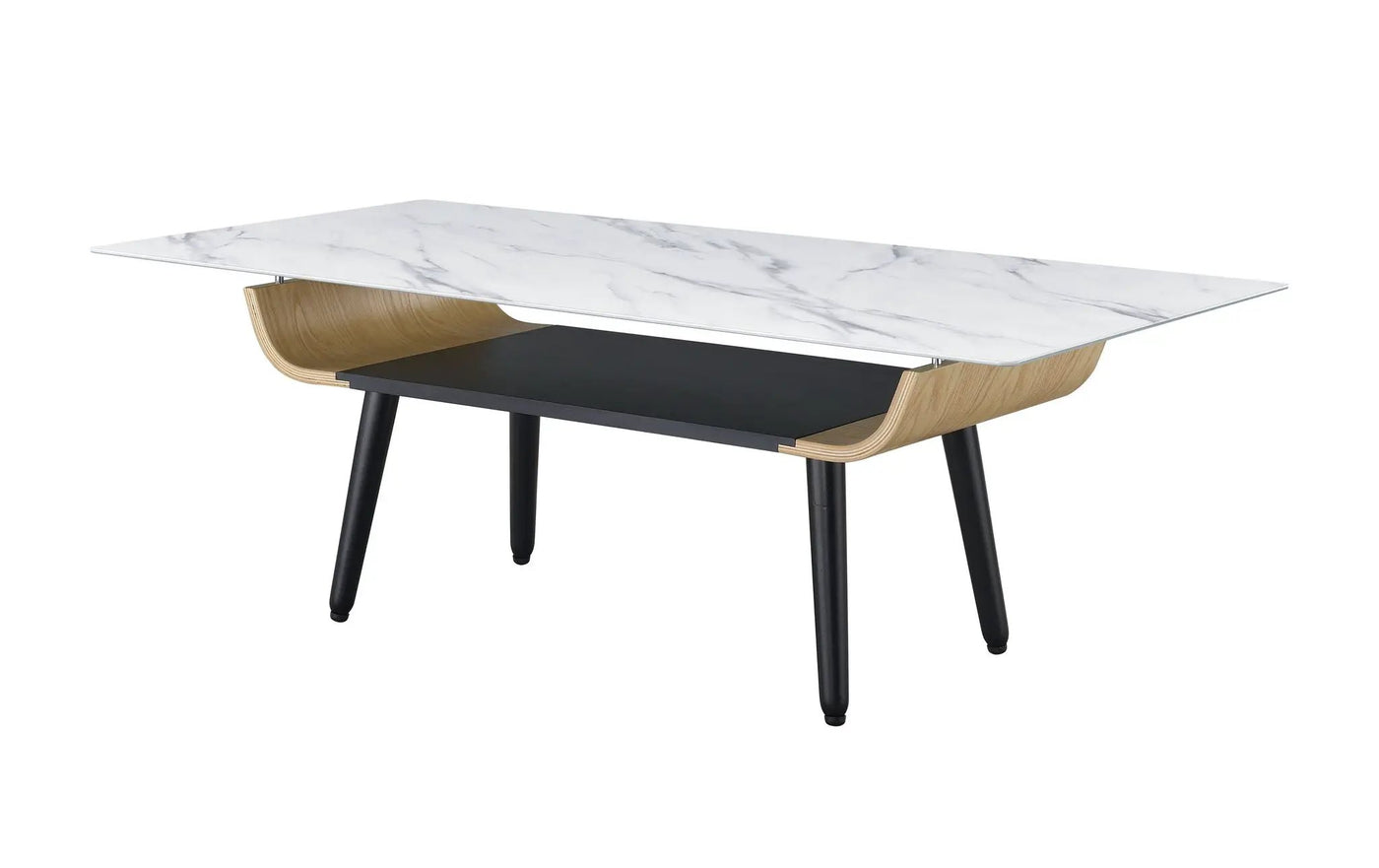 Landon - Coffee Table With Glass Marble Texture Top And Bent Wood Design by HouseOfZazla