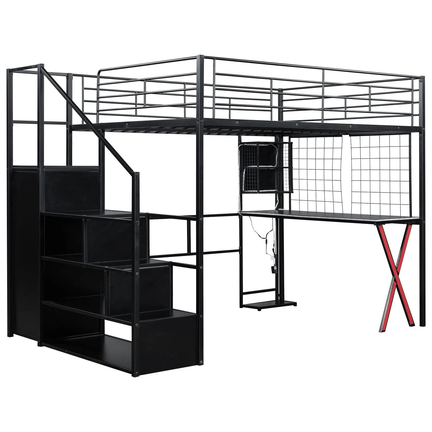 Loft Bed With Built In Work Station, Wardrobe, Storage Staircase And LED by HouseOfZazla