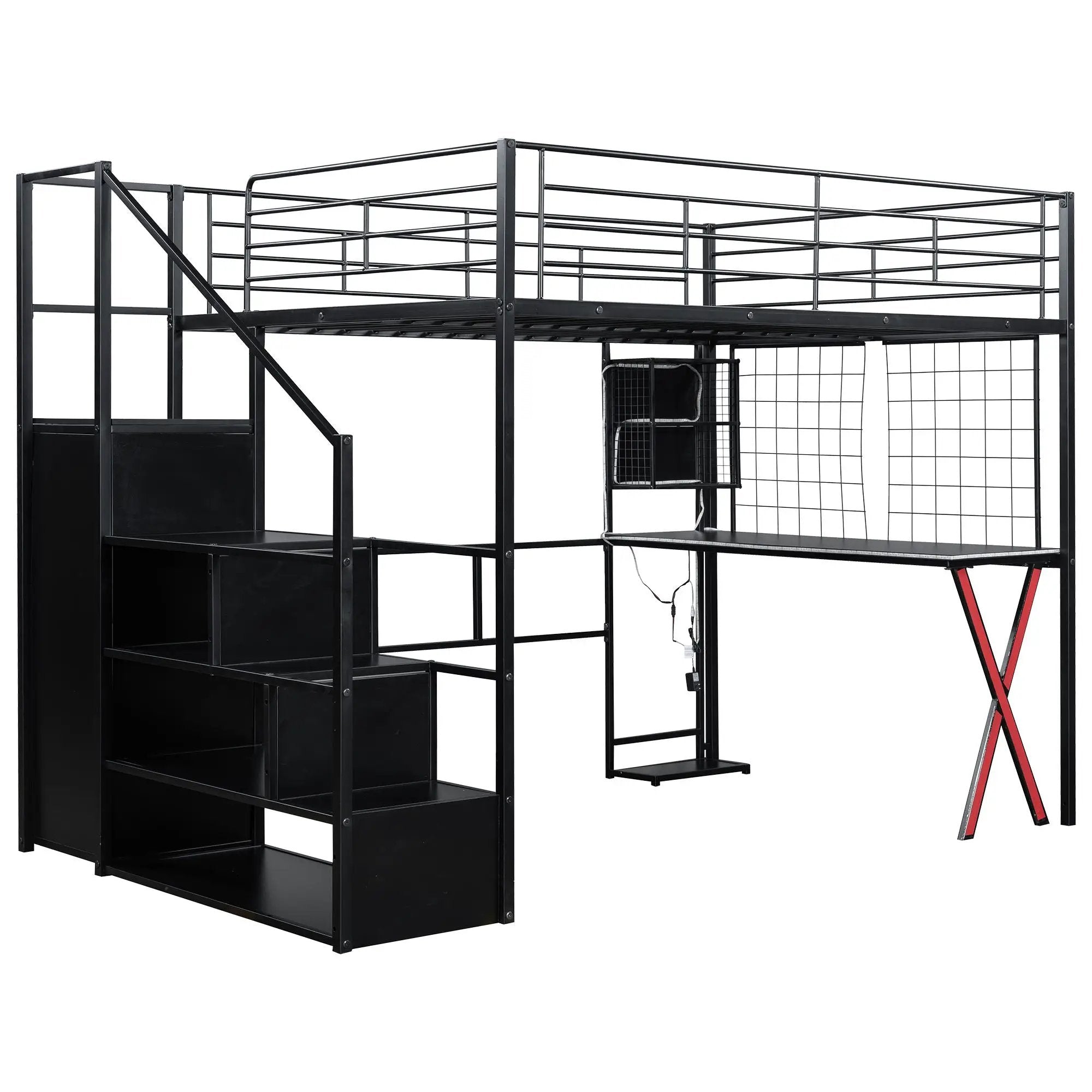 Loft Bed With Built In Work Station, Wardrobe, Storage Staircase And LED by Unique Piece Furniture