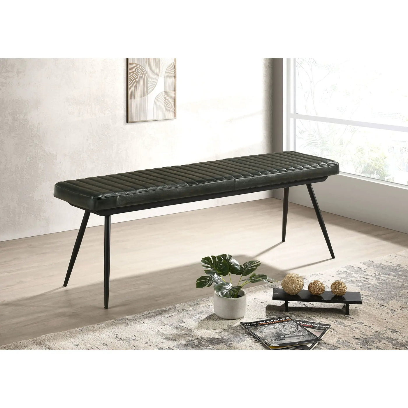 Tufted Cushion Side Bench With Tapered Legs by HouseOfZazla